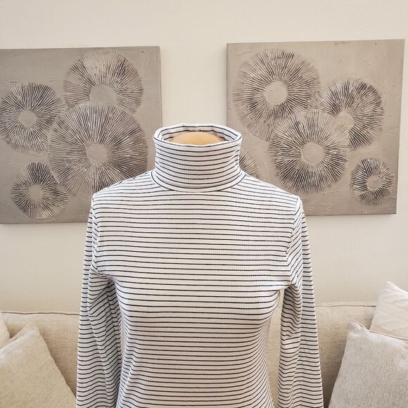HALOGEN | Long Sleeve Striped Ribbed Turtleneck - [Small in Black/White] - Picture 3 of 11